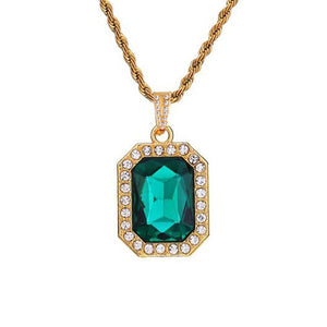 Unisex Iced Out Small Square Crystal Necklace
