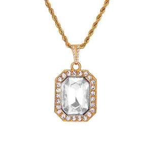 Unisex Iced Out Small Square Crystal Necklace