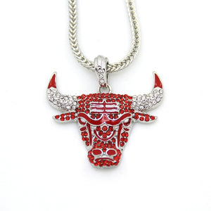 Gold Color Full Rhinestone Alloy Bull Pendent Necklace