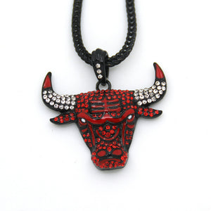 Gold Color Full Rhinestone Alloy Bull Pendent Necklace