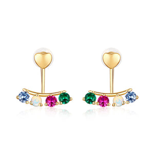 Heart Shaped Opal Two Way Wear Stud Earrings