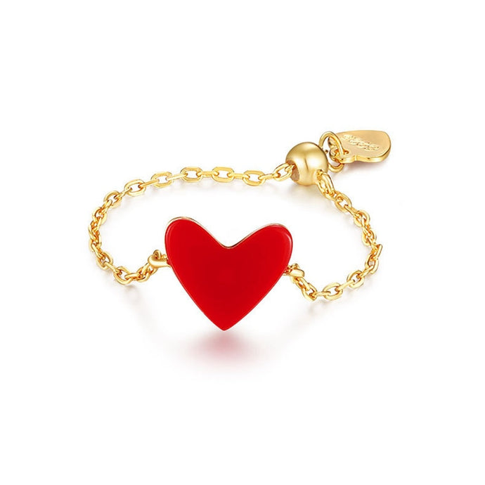 Red Love Heart Coral Chain Ring