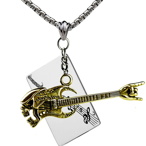 Musical Instrument Guitar Skull Necklace